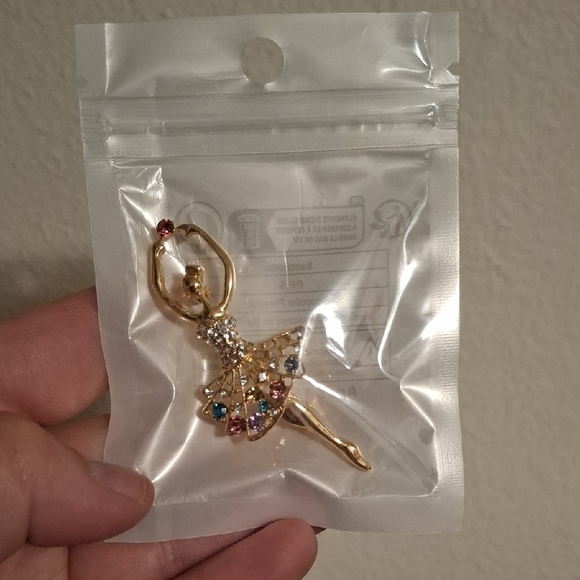 Elegant Gold Ballerina Brooch with Multicolor Accents - Picture 2 of 2